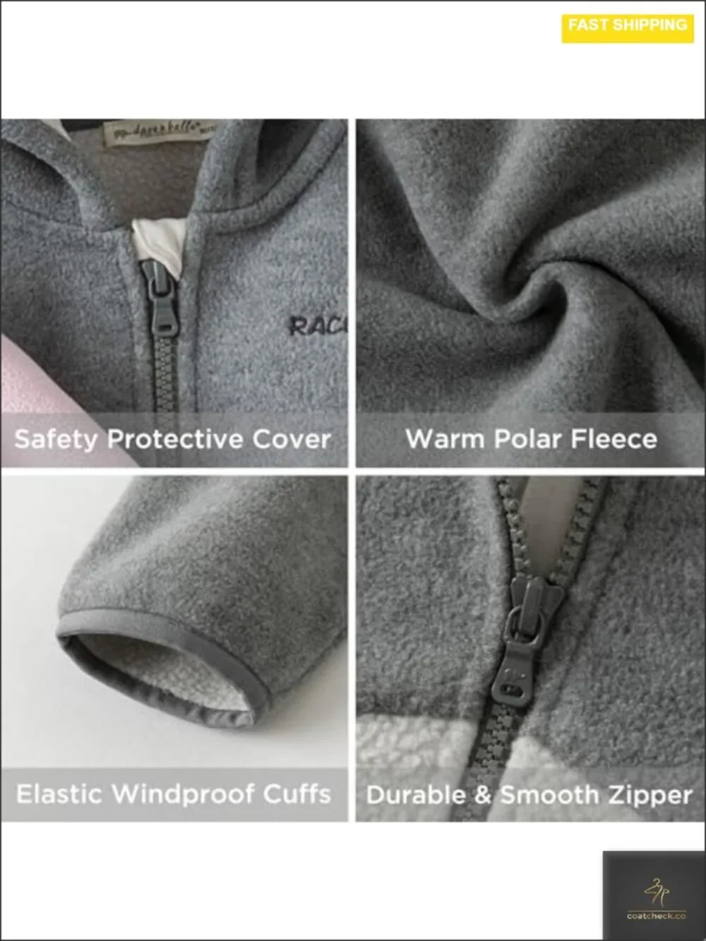 Toddler Fleece Jacket Animal Hooded Winter Coat Full Zip Lightweight